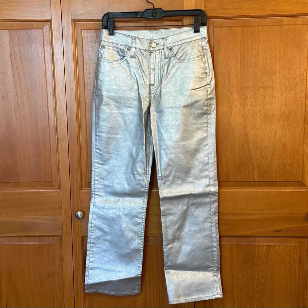 J Crew Slim Demi Boot Jean in Coated Silver NWOT Size 26